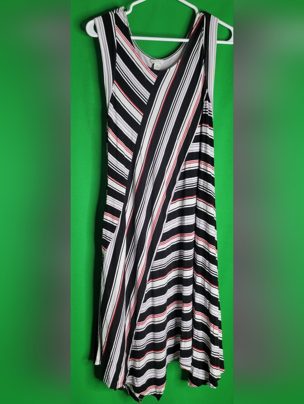 Cato Color Block Striped Maxi Dress Sz Medium Swing Midi Asymmetrical Sleeveless